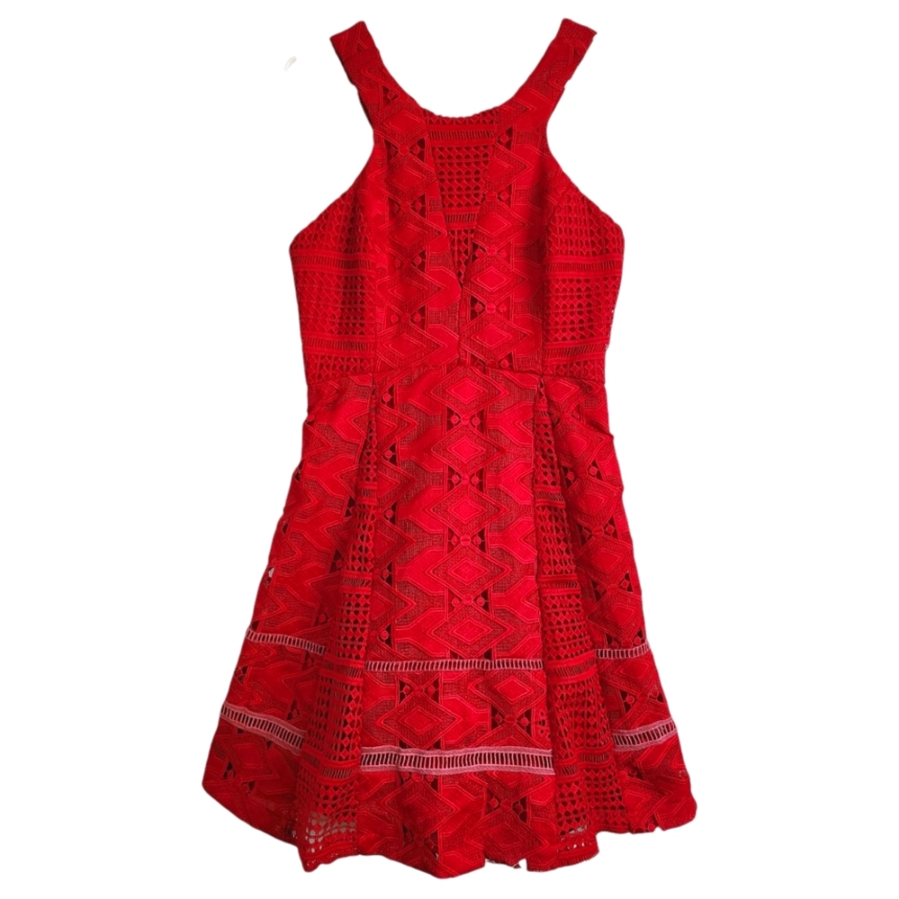 Adelyn Rae Lace Crochet Red Cocktail Dress
